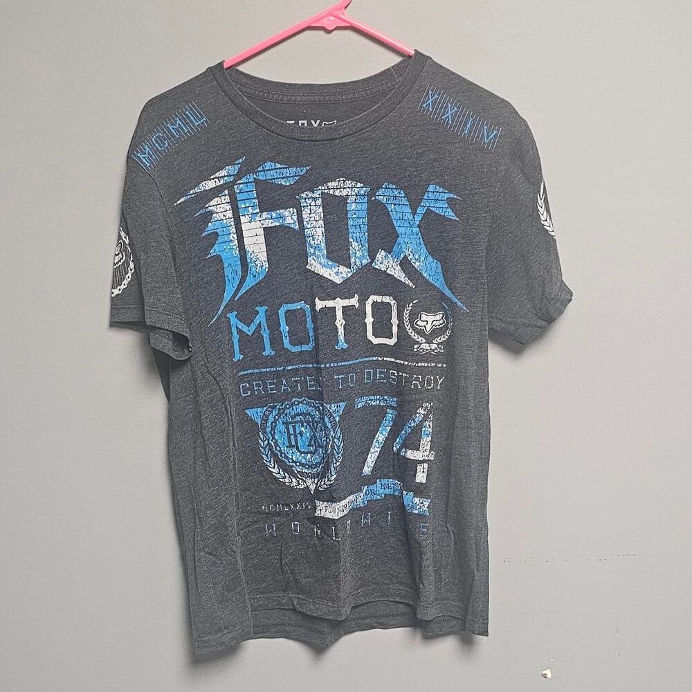 Fox-racing Men's Grey and Black T-shirt